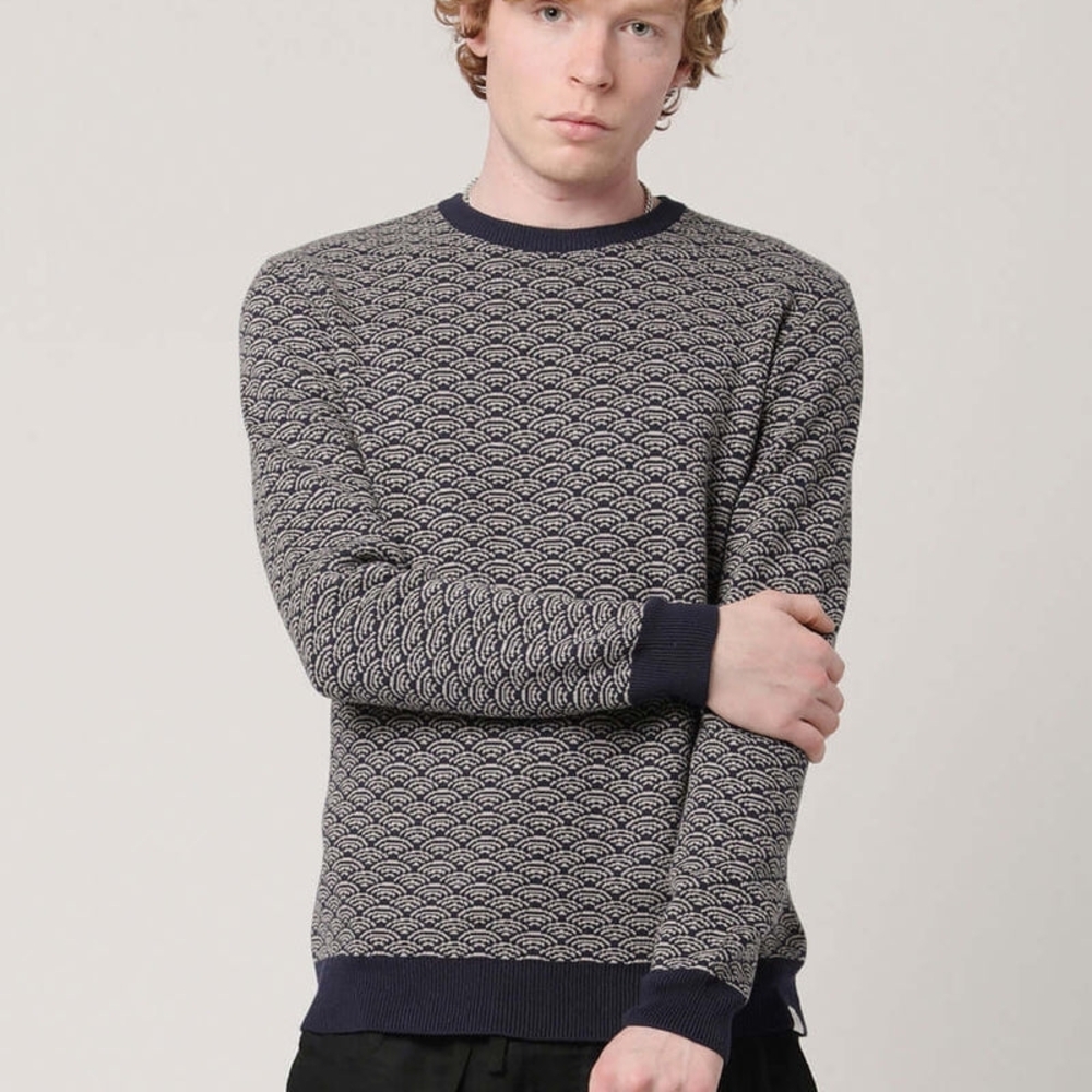 Komodo Hakku Organic Cotton Navy Blue Patterned Cosby Jumper Sweater